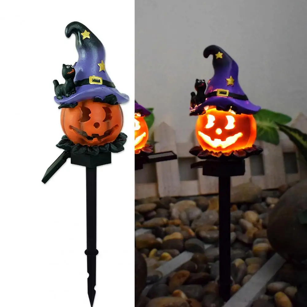 Automatic Dusk to Dawn Solar Pumpkin Garden Light with Witch Hat Ghost Waterproof Outdoor Lawn Stake Decor Led Owl for Party