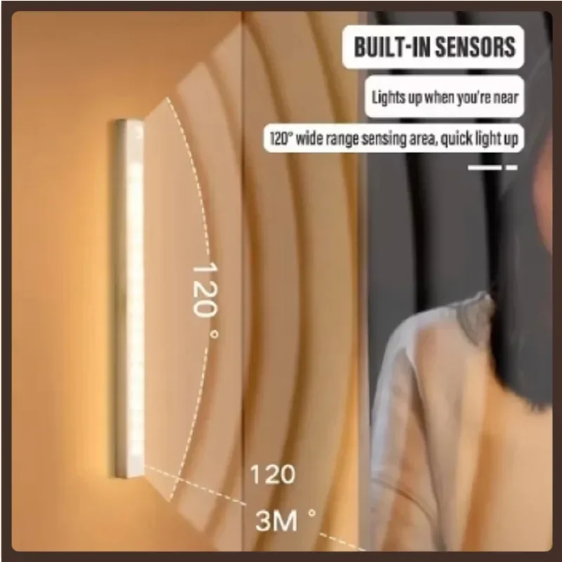 

LED Motion Sensor Light Wireless LED Night Light Type C Rechargeable Light Cabinet Wardrobe Lamp Staircase Backlight For Kitchen