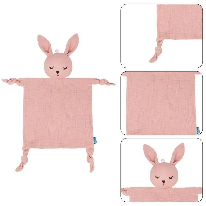 Baby Soothing Towel Cute Cartoon Animal Design Neutral Security Blanket With Built-In Bell Organic Cotton Muslin Animal Baby