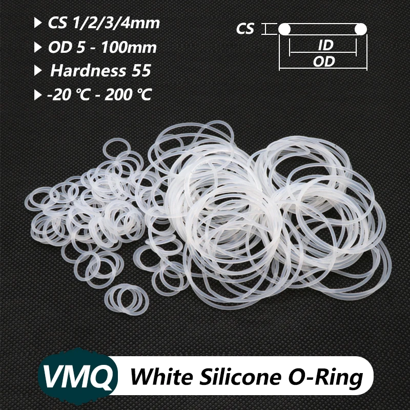 50pcs Food Grade VMQ O Ring Gasket Thickness CS 1/2/3/4mm OD 5 - 100mm White Waterproof Washer Round O Shape Silicone Seal ring