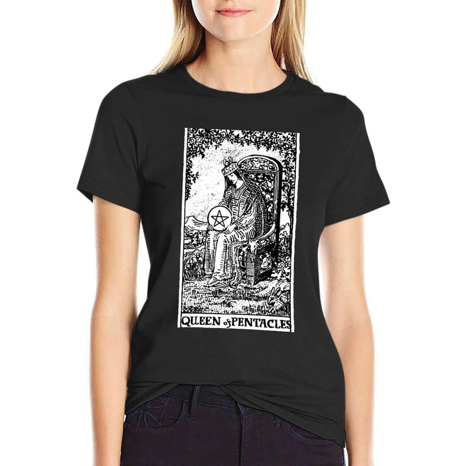 

Queen of Pentacals - Tarot Card - Major Arcana - fortune telling occult T-Shirt customs design your own Blouse Women's t-shirt