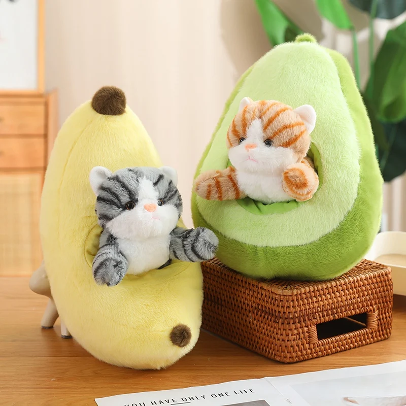 

New Banana Cat Cute Cartoon Avocado Cat Dolls Furry Plush Toys Family Room Decor for Girlfriends and Kids Birthday Holiday Gifts