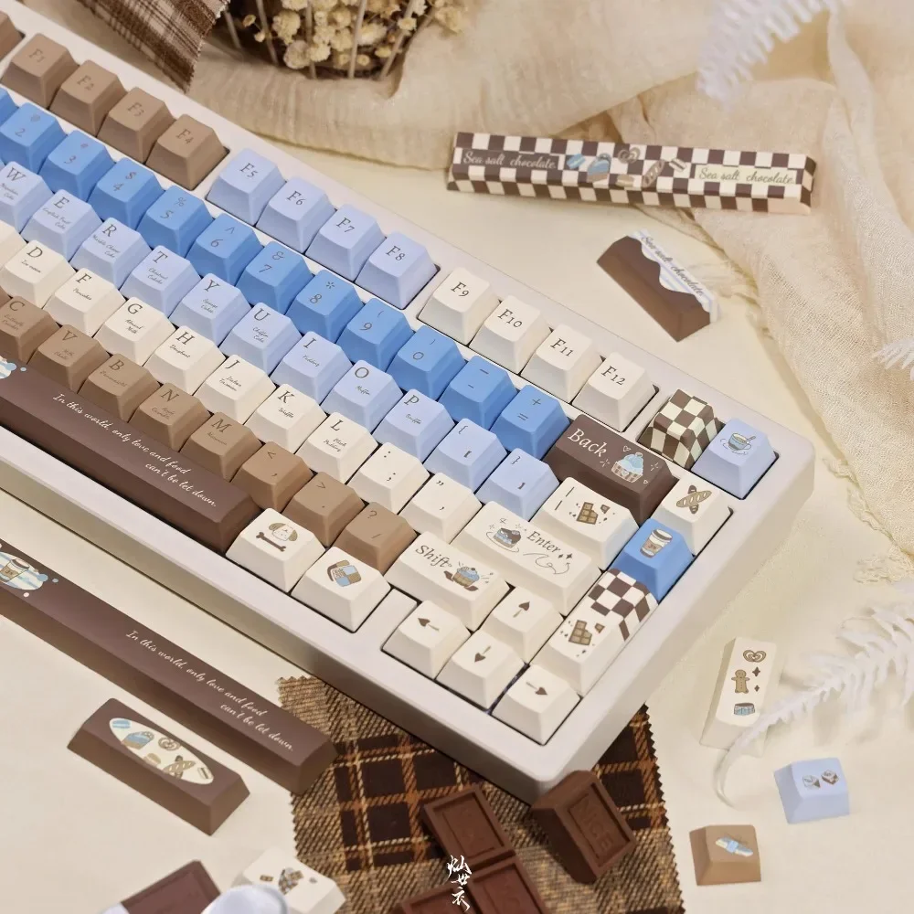 Sea Salt Chocolate Style Keycap 145 Keys PBT Thermal Sublimation Cherry/FOA Profile Custom Keycap for Gaming Mechanical Keyboard