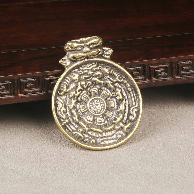 Brass Nine Palaces Eight Trigrams Plate Keychain Hanging Charm Tibetan Style Myth Beast Pendant Handmade Craft Accessory