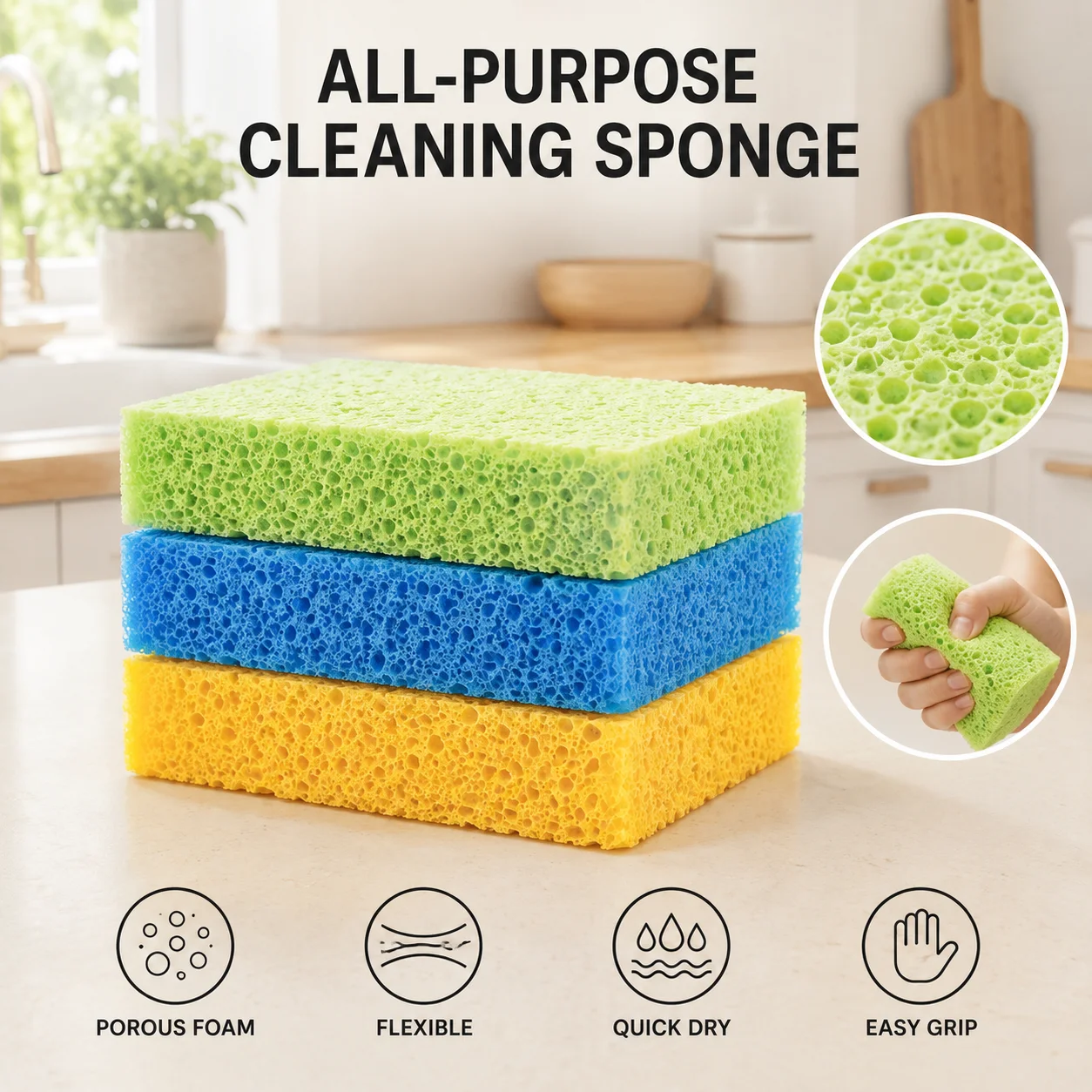 Dishwashing sponge - A multi-functional cleaning pad suitable for cleaning in the kitchen, bathroom, living room and bedroom.