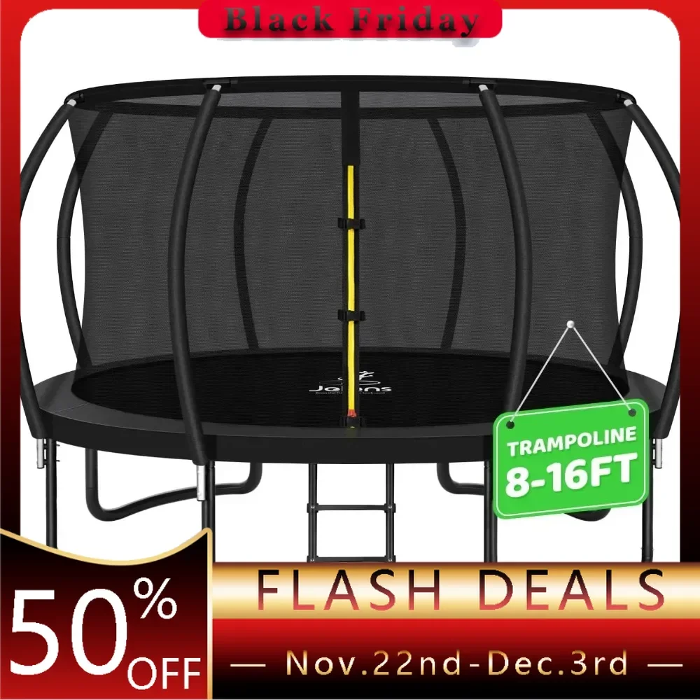 Trampoline 14FT , Recreational Trampolines with Enclosure Net and Ladder, Outdoor Anti-Rust Trampolines for Kids and Adults