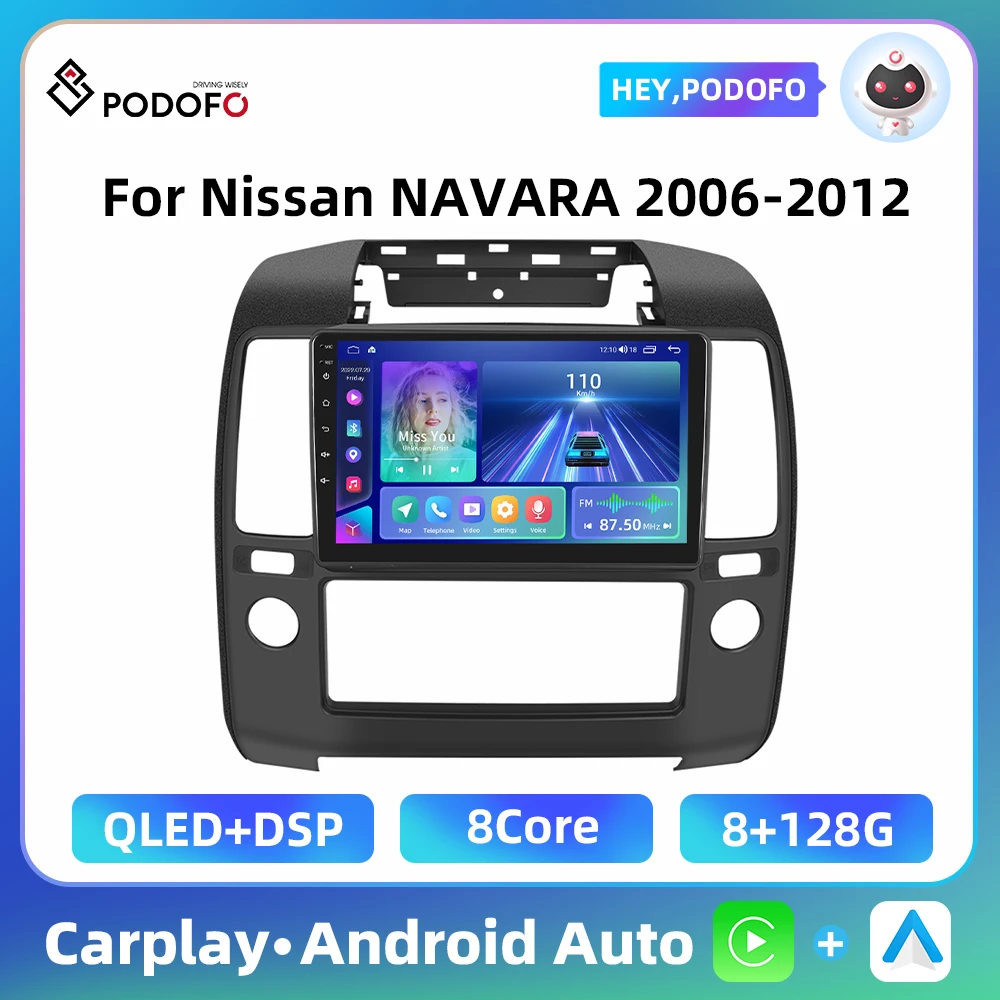 Podofo 8core 2din Car Radio For Nissan NAVARA 2006-2012 Multimedia Player Carplay Android Auto GPS Navigation AI Voice Car Audio