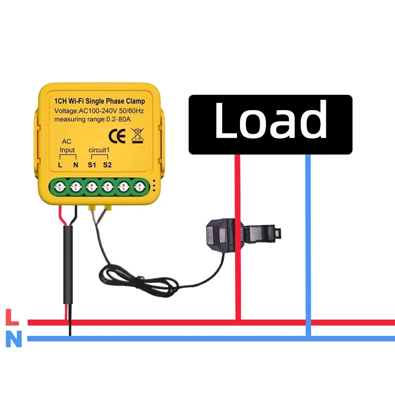 Tuya Smart Life WiFi Switch with Max 80A Energy Monitor,Current Transformer Clamp KWh Power Monitor Electricity Statistics