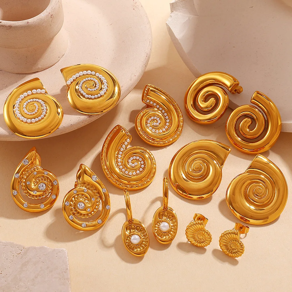 

Marine Conch Earrings Thread Imitation Pearl with Stainless Steel Inlaid Rhinestones for Women