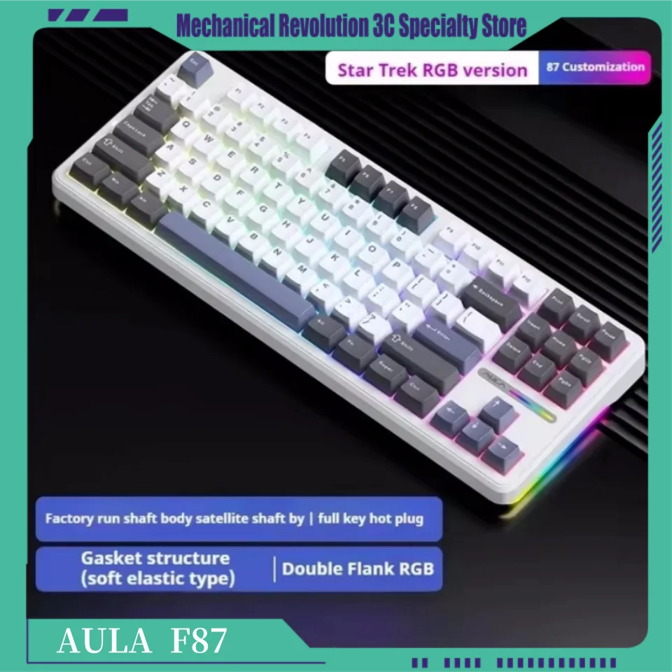 

New Aula F87 Tri-Mode Mechanical 2.4g Bluetooth Gasket Structure Pbt Keycap Hot Pluggable Rgb Light Mechanical Game Keyboard