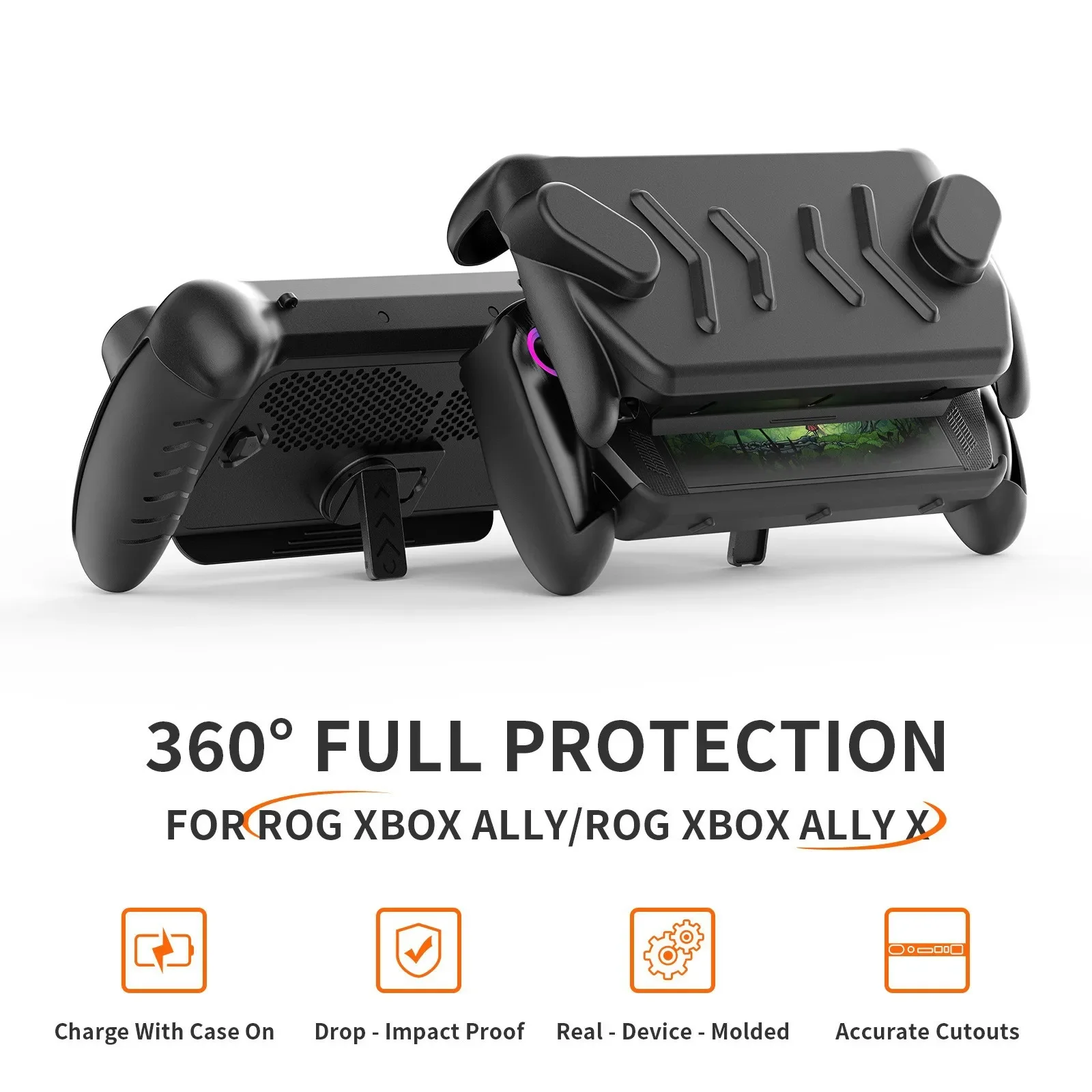 For ROG Xbox Ally X Protective Case TPU Full Coverage Shell with Pre-installed Charging Port and Stand Design Fashion Case