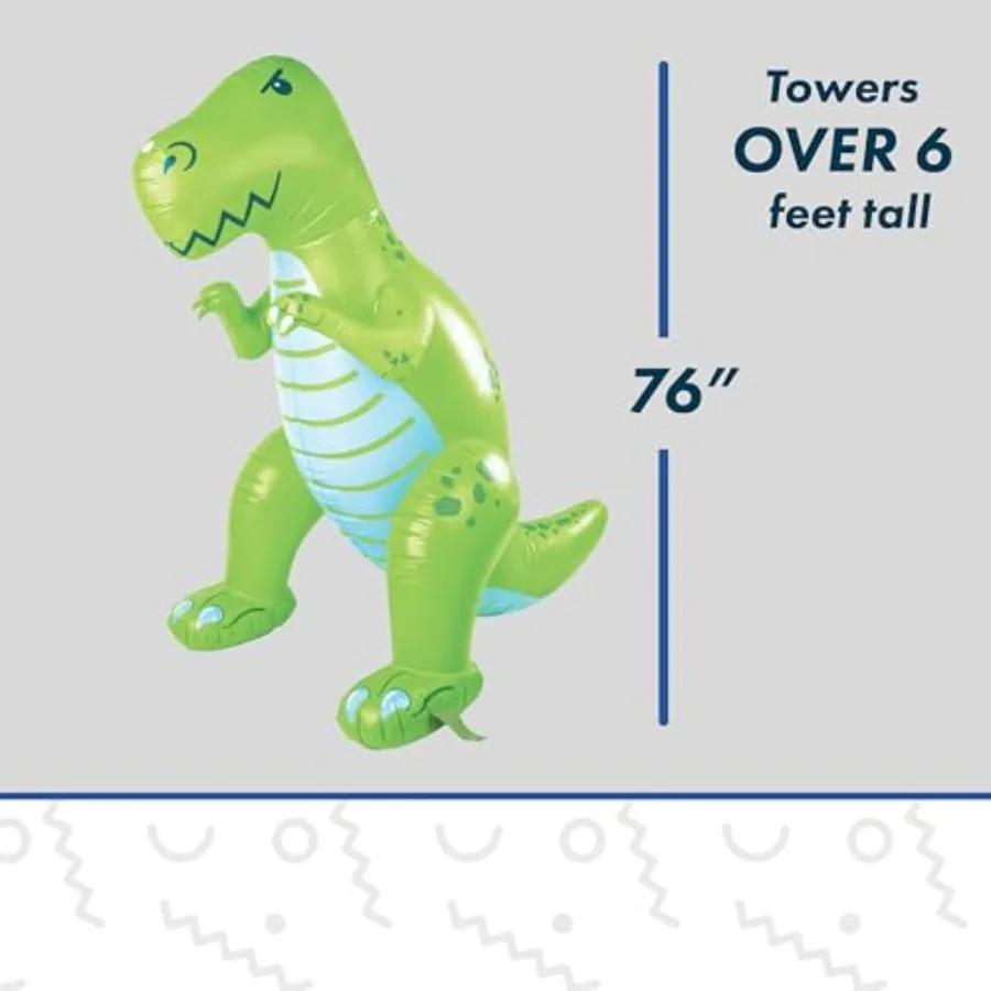 Backyard water play application PVC material green color 6-foot tall inflatable dinosaur sprinkler with stable base and dual wa