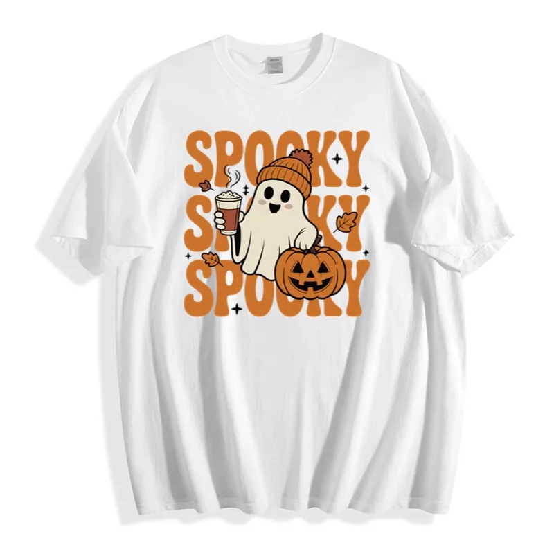 

Halloween Spooky Ghost Pumpkin T-Shirt, Cute Autumn Graphic,Unisex Cotton Crew Neck Tee, Festive Cozy Vibe, Party & Casual Wear
