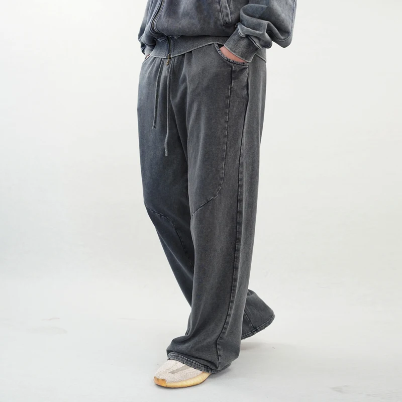 Y2K Vintage Harajuku Pants Casual High Street Black Oversized Wide Leg Pants Drawstring Denim Full Length Sweatpants Streetwear