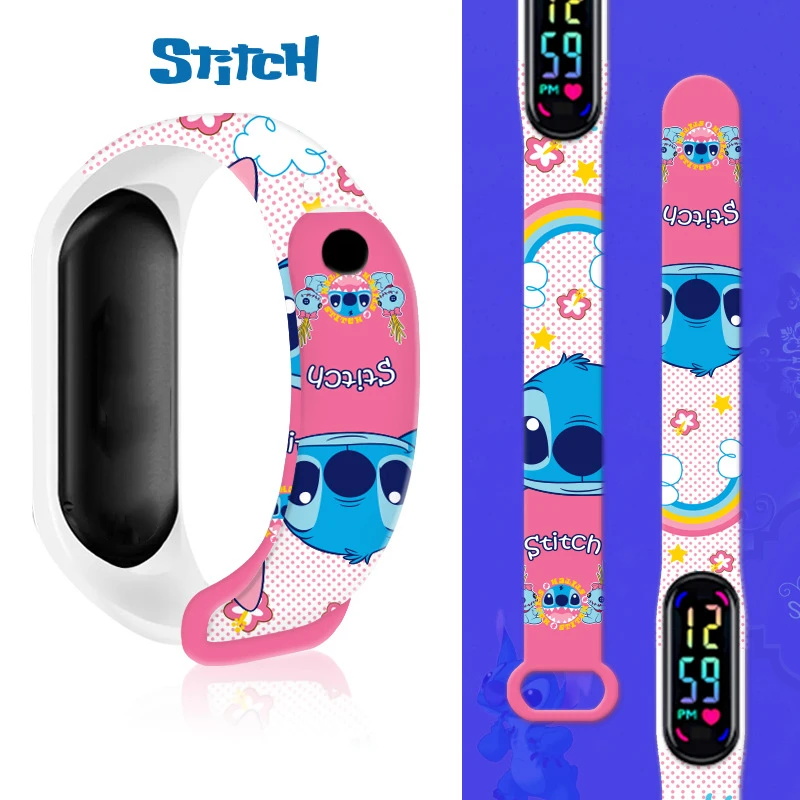 Jam tangan gelang LED anak-anak, jam tangan gelang bercahaya karakter kartun Anime Disney Stitch Sonic, jam tangan anti air sentuh, hadiah mainan olahraga