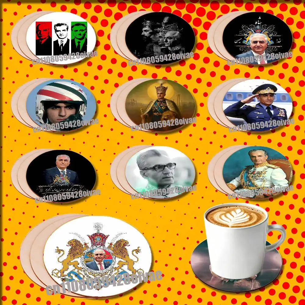 

Mohammad Reza Pahlavi Iran Flag For Water Coffee Tea Coaster Cup Glass Mat 10CM Wood Round Dining desk Decoration