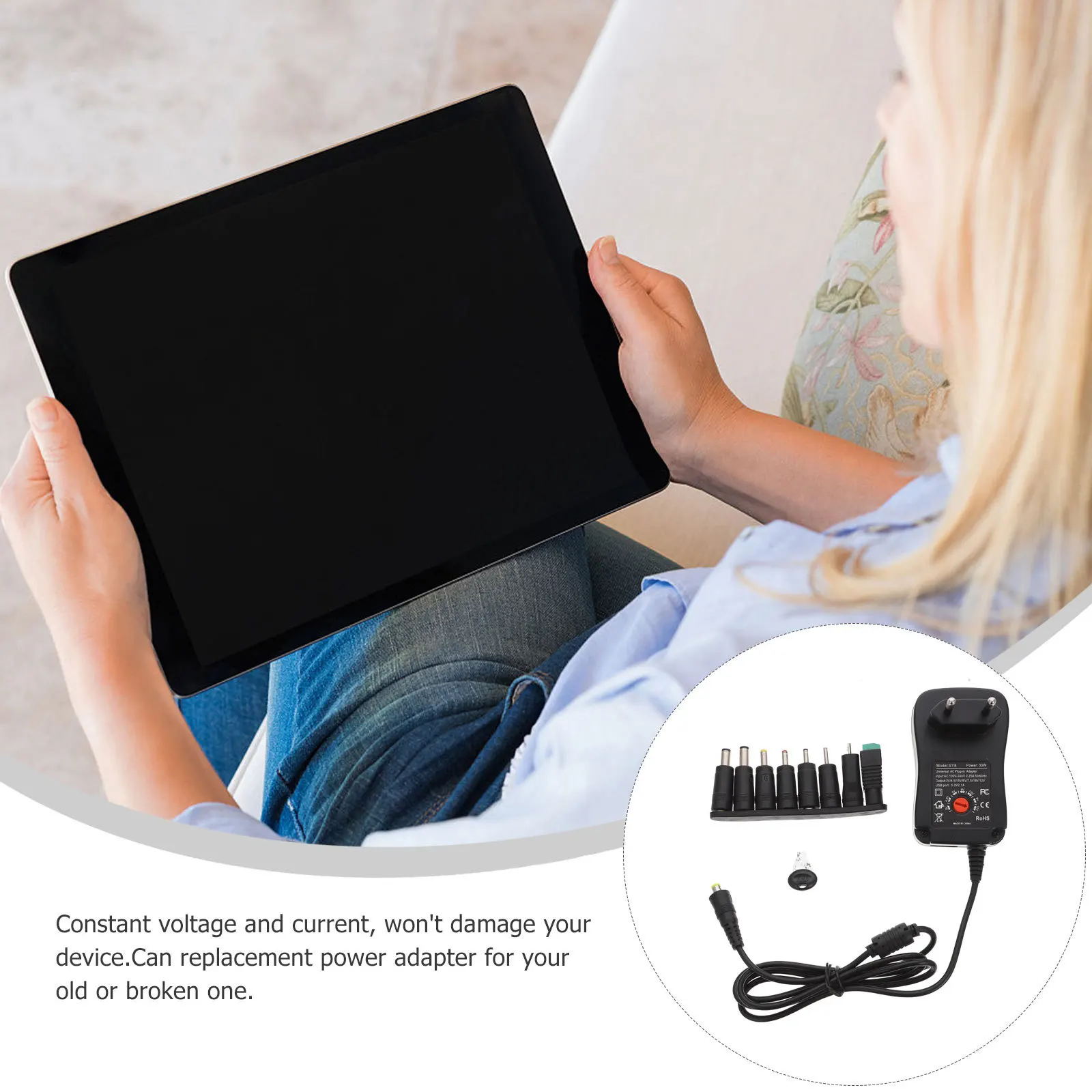 

1Set Multi-Voltage Power Adapter Regulated Switching Dc Adapter Eu Plug for Smart Phones Tablets Small Electronics Power Supply