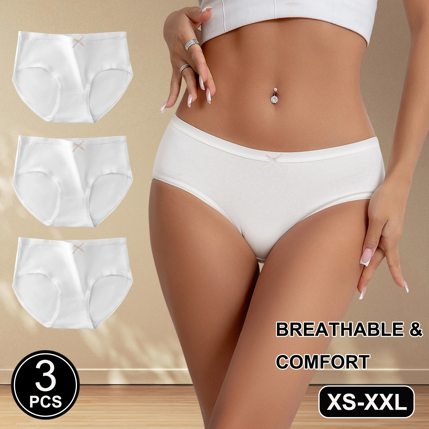 

3 шт., белое простое удобное хлопковое нижнее белье для женщин и девочек, милые трусики с низкой талией, дышащие, приятные для кожи трусы, нижнее белье
