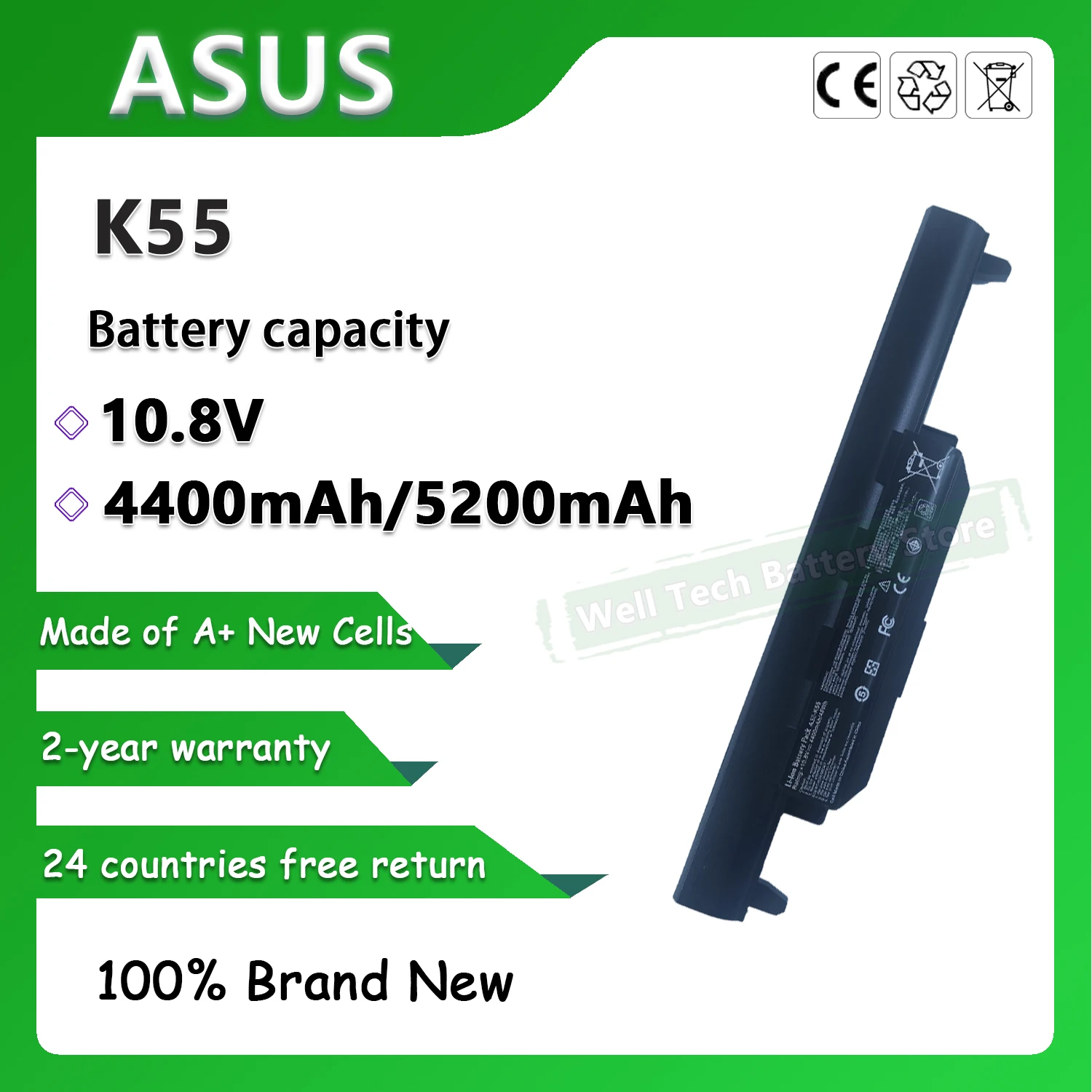 

10.8V 4400mAh K55 Laptop Battery For ASUS A45 A45D A45DE A45DR A45N A45V A45VD A45VG A45VM A45VS A55 A55A A55D A55DE Series.