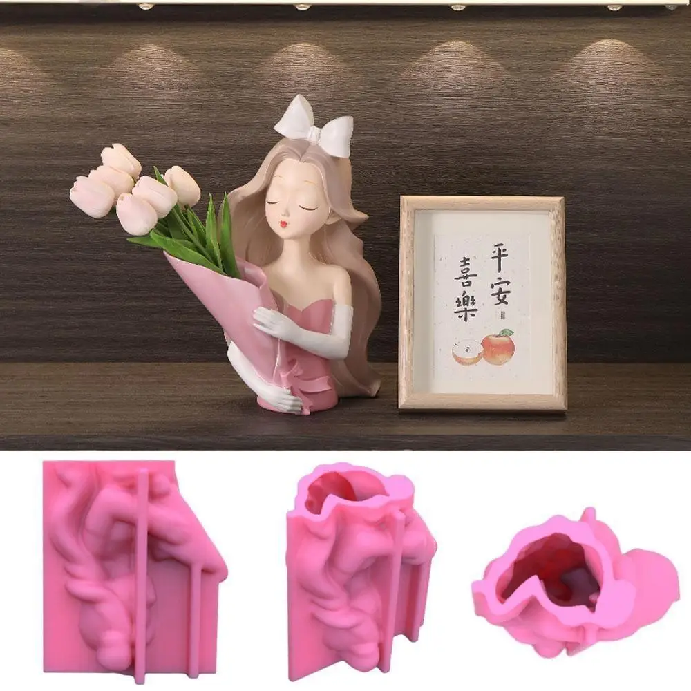 DIY Hand Bouquet Girl Vase Silicone Mold Large Nordic Style Human Shaped Vase Concrete Cement Gypsum Silicone Mould Home Dec