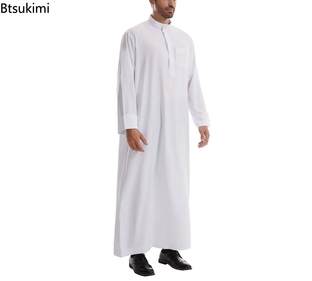 Mens Robe Long Sleeve Saudi Abaya Arabic Thobe Jubba Thoub Dubai Daffah Kaftan Middle East Islam Thawb Jubba Muslim Dress Caftan