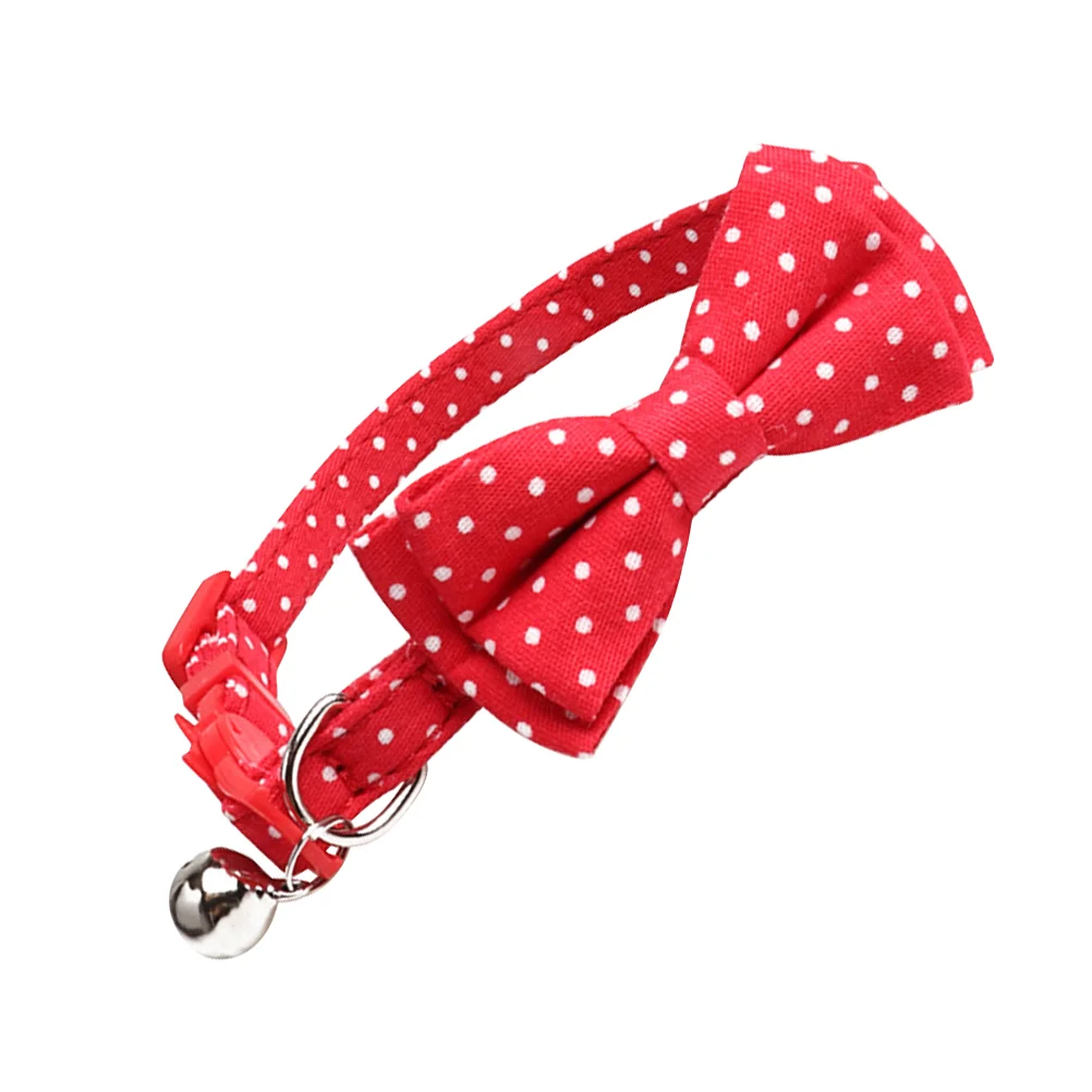 

Pet Bow Tie Dog Felt Collar Dots Supplies Ties with Bell Black Neck Chain