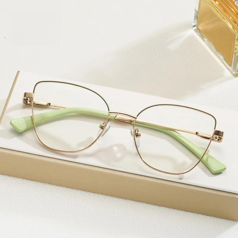 Metal Cat Eye Women's Glasses Frame Ultra Light Spring Leg Anti Blue Light Optical Prescription Gasses Frame Female wk6954