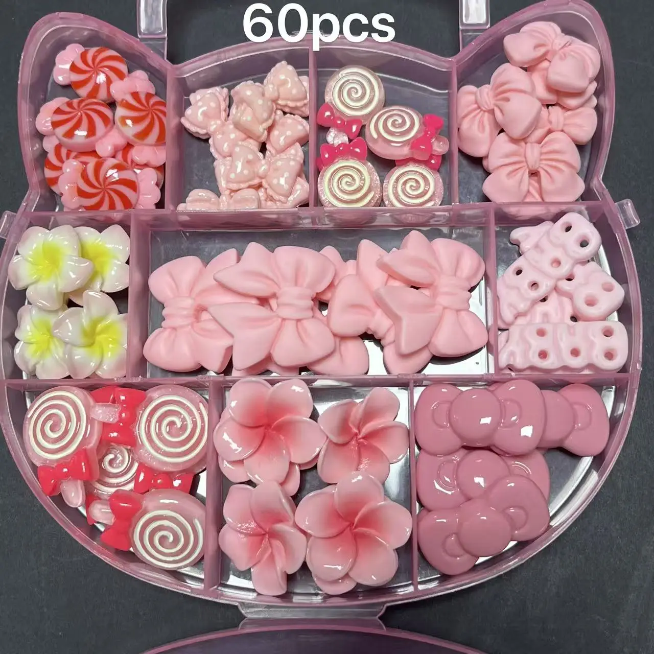 One Box Purple Pink Rose Bow Flower Candy Cartoon Mix Style Junk Phone Case Ipadcase Decoration Charms Kawaii Diy Crafts view 3