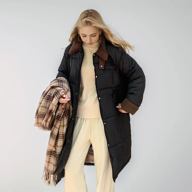 Chaqueta minimalista de algodón para mujer, abrigos largos con solapa para mujer, chaqueta informal de entretiempo para mujer