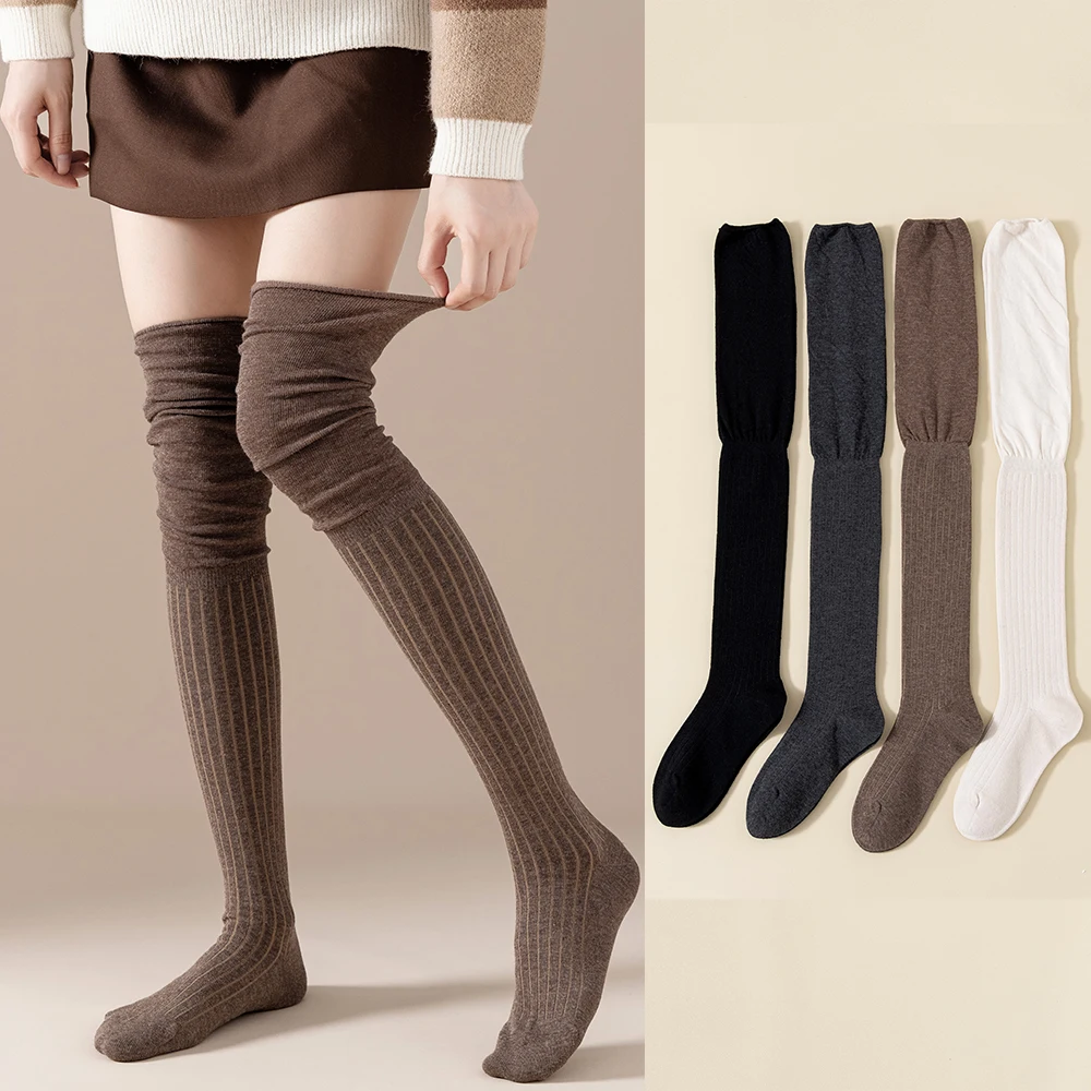 

Autumn/Winter Women's Stockings Knee Thigh High Socks Fashion Trend Simple Solid Color Pure Cotton Long Tube Tight Leg Warm Sock