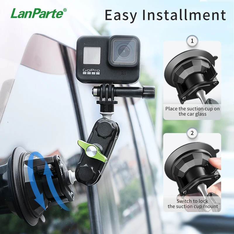 LanParte Car Action Camera Suction Cup Mount Window Glass Holder for GoPro Hero 11 10 9 8 7 Black SJCAM SJ7 Xiaomi Yi 4K Sucker