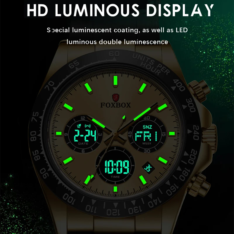 فوكس بوكس 2024 ساعات فاخرة جديدة للرجال موضة عادية ساعة رجالي رقمية كوارتز مقاوم للماء مضيئة ساعة اليد الذكور Reloj Hombre