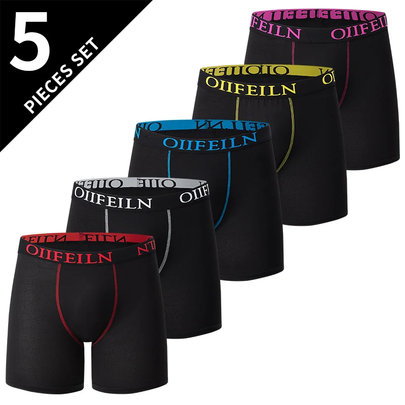 5-Piece Set Of Men's Black Classic Elastic Long Underwear Quick Drying Comfortable Sporty Youth Trend Flat Corner Pants