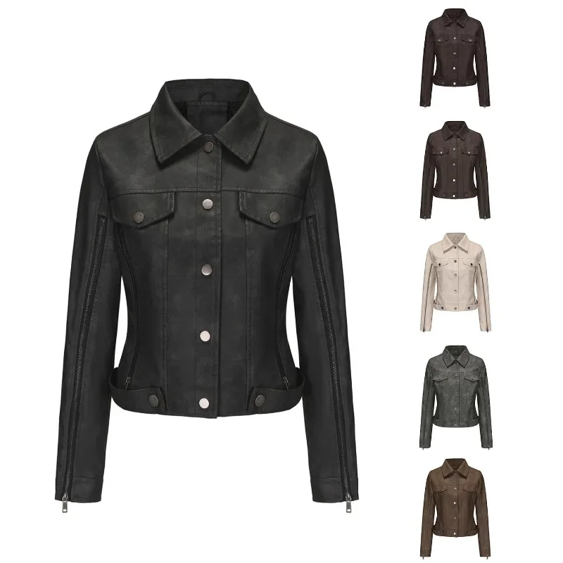 Veste en cuir à manches longues pour femme, mince, mode européenne et américaine, populaire, printemps, automne, nouveau