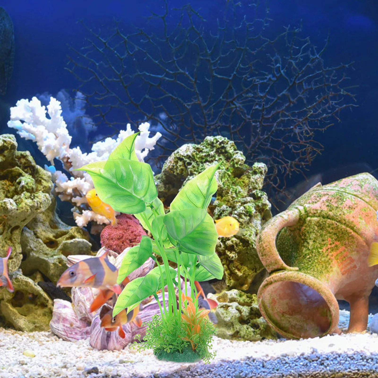 

2Pcs Aquarium Plants Artificial Plastic Lifelike Clear Vein Leaves Durable Fish Tank Decorations Easy Maintain Fish Aquarium