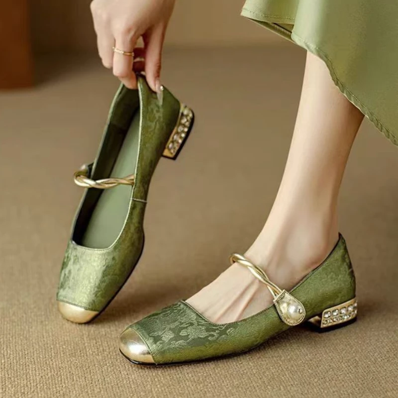 Shoes Female 2024 Fashion Square Toe Women's Pumps Autumn Shallow Mixed Colors Outdoor Casual Chunky Heels Office Ladies Shoes