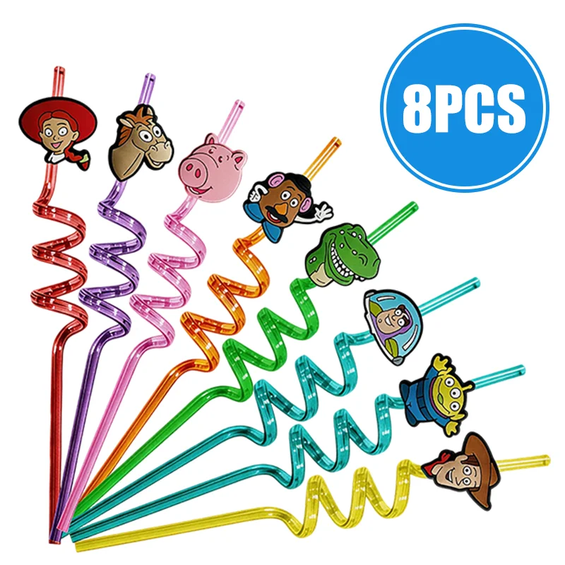 8 unids/set de pajitas de Toy Story de dibujos animados, pajitas reutilizables para beber para Buzz Lightyear, suministros de decoración para fiesta de cumpleaños, regalos para niños