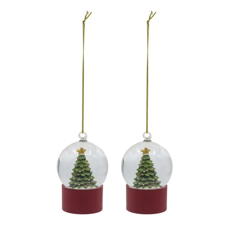 

Set of 2 Resin/Glass Water Globes with Tree Design and Red Base, 1.8x1.8x2.8 inches