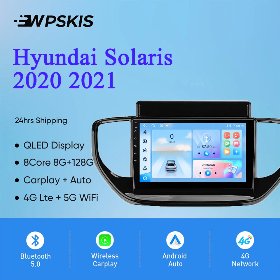 لشركة هيونداي سولاريس 2020 2021 أندرويد 14 128 جيجابايت راديو السيارة FM AM فيديو الصوت A/V رئيس وحدة السيارات نظام تحديد المواقع نافي الشريط 4G سيم واي فاي RDS DSP #2
