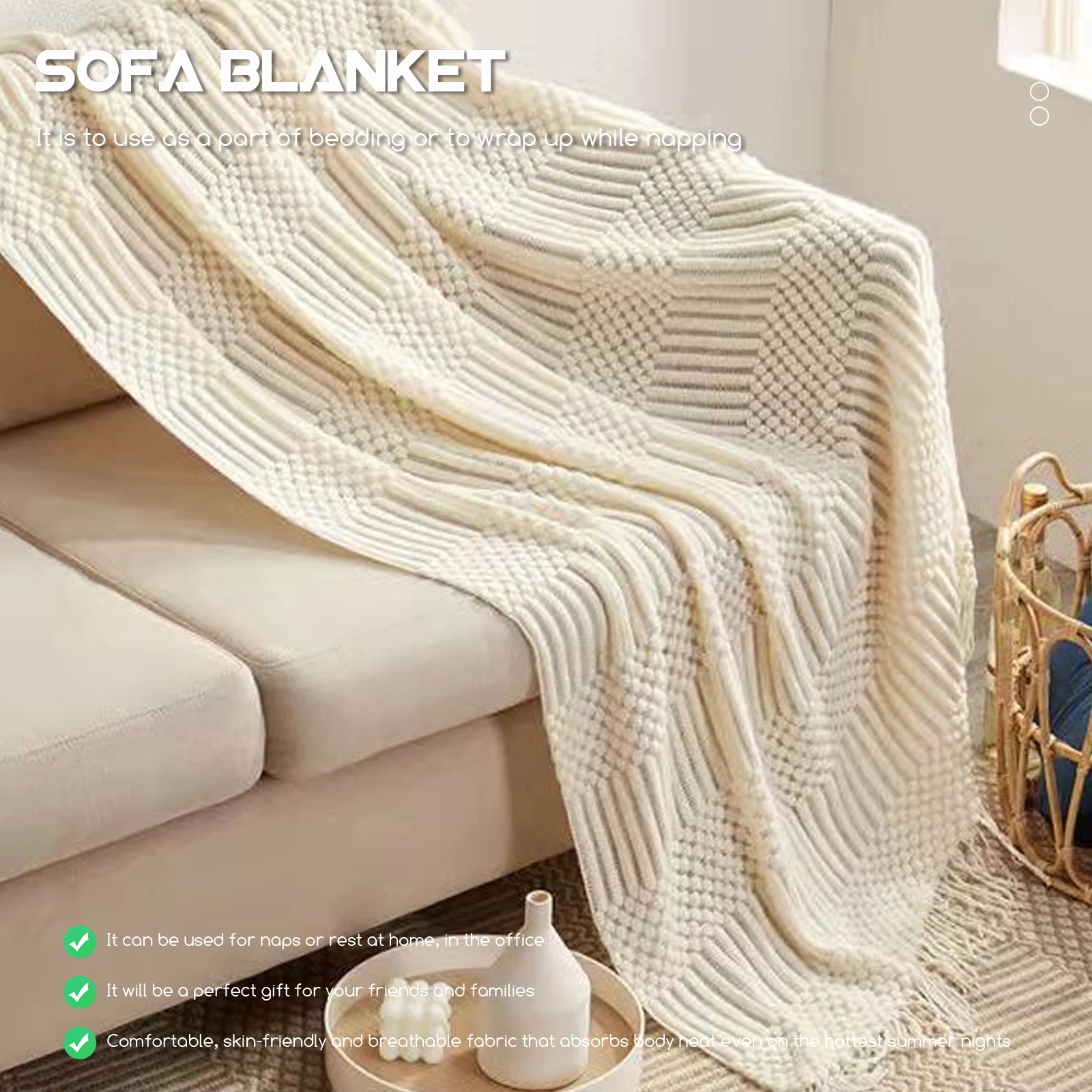

Imitation Cashmere Throw Blanket Sofa Bed Beige Soft Lightweight Summer Cooling Nap Office Air Conditioned Bedrooms