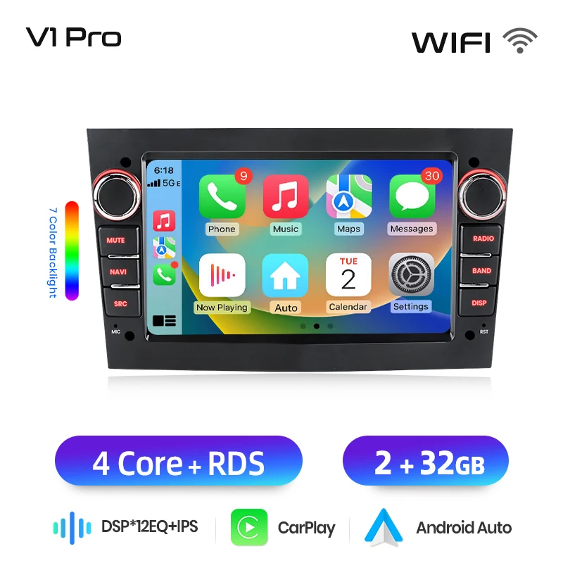 Junsun 7 inch Android autoradio voor Opel Astra H G J Zafira B Corsa C D Antara Vectra Vivaro CarPlay Auto IPS scherm stereo multimediaspeler automotive slimme intelligente systemen 2 Din autoradio - afbeelding 1