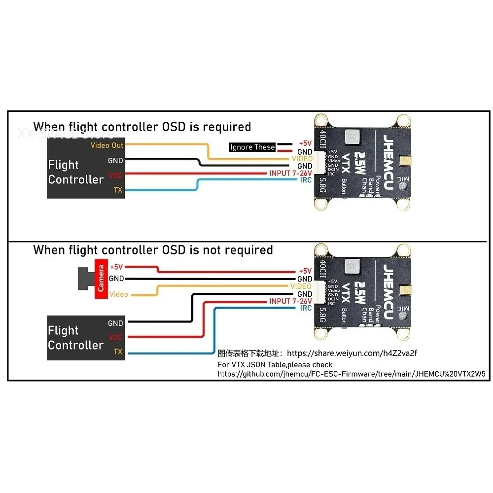 JHEMCU 2.5W VTX 5.8G 40CH Regulowany Nadajnik FPV Wbudowany Mikrofon Radiator 2-6S 30X30 JHEMCU RuiBet Tran-3016W 5.8G 1.6W
