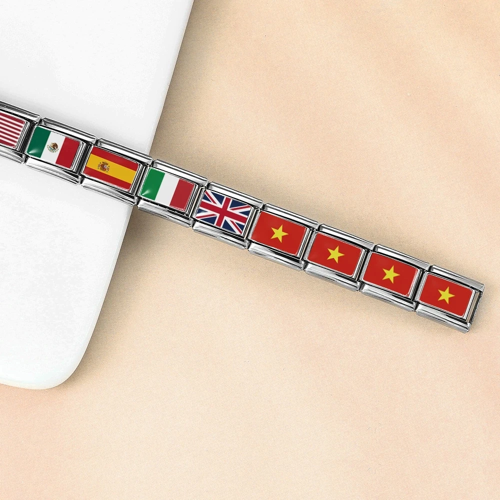 Bracelet à breloques italien en acier inoxydable, drapeaux du monde polonais, breloque modulaire classique de 9mm, bijoux personnalisés, cadeau