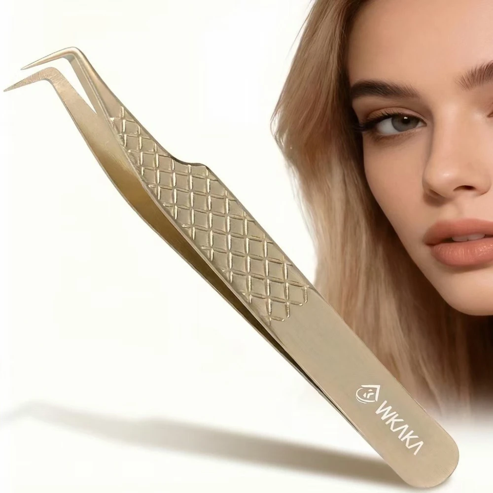

Precision Fiber Tip for Volume Eyelash Extensions,Women Lash Extension Tweezers, Matte Gold· 80° Curved Tip Lash Tweezers