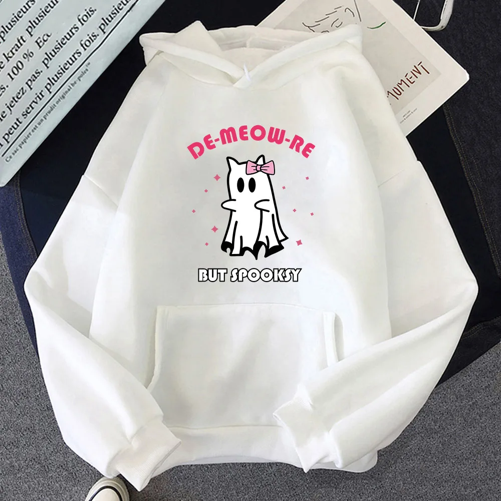 De-meow-re But Spooksy Cat Ghost Hoodies Men's Sweatshirt Y2k Clothing Letter Print Sudaderas K PopStreetwear Fleece Pullovers