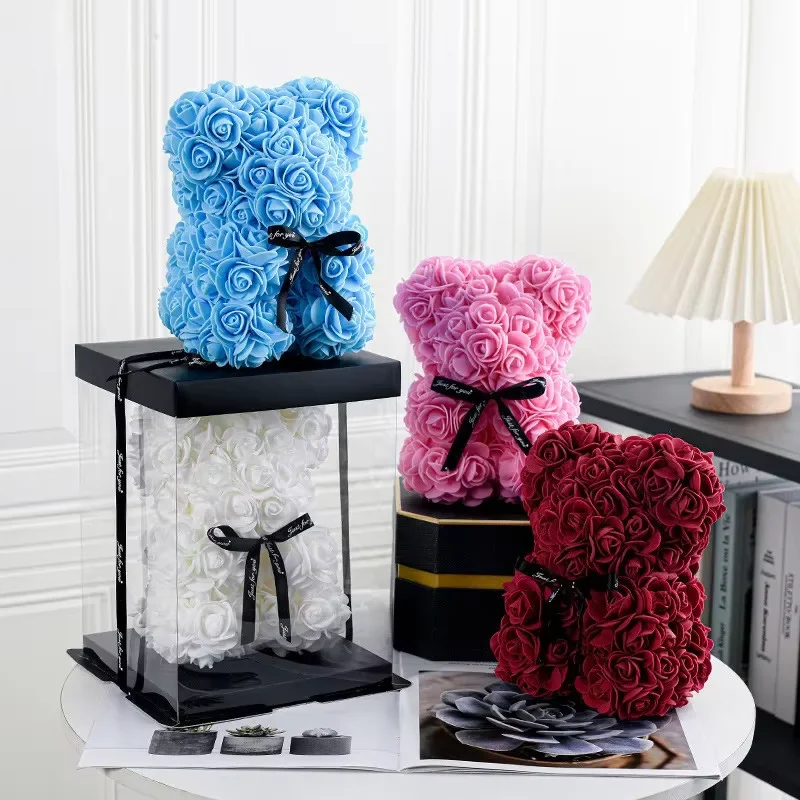 1pc Valentinstag Geschenk Kreative Rose Bär Geschenk Box PE Blume Romantische Schaum Bär Umarmung Bär – Detail 2