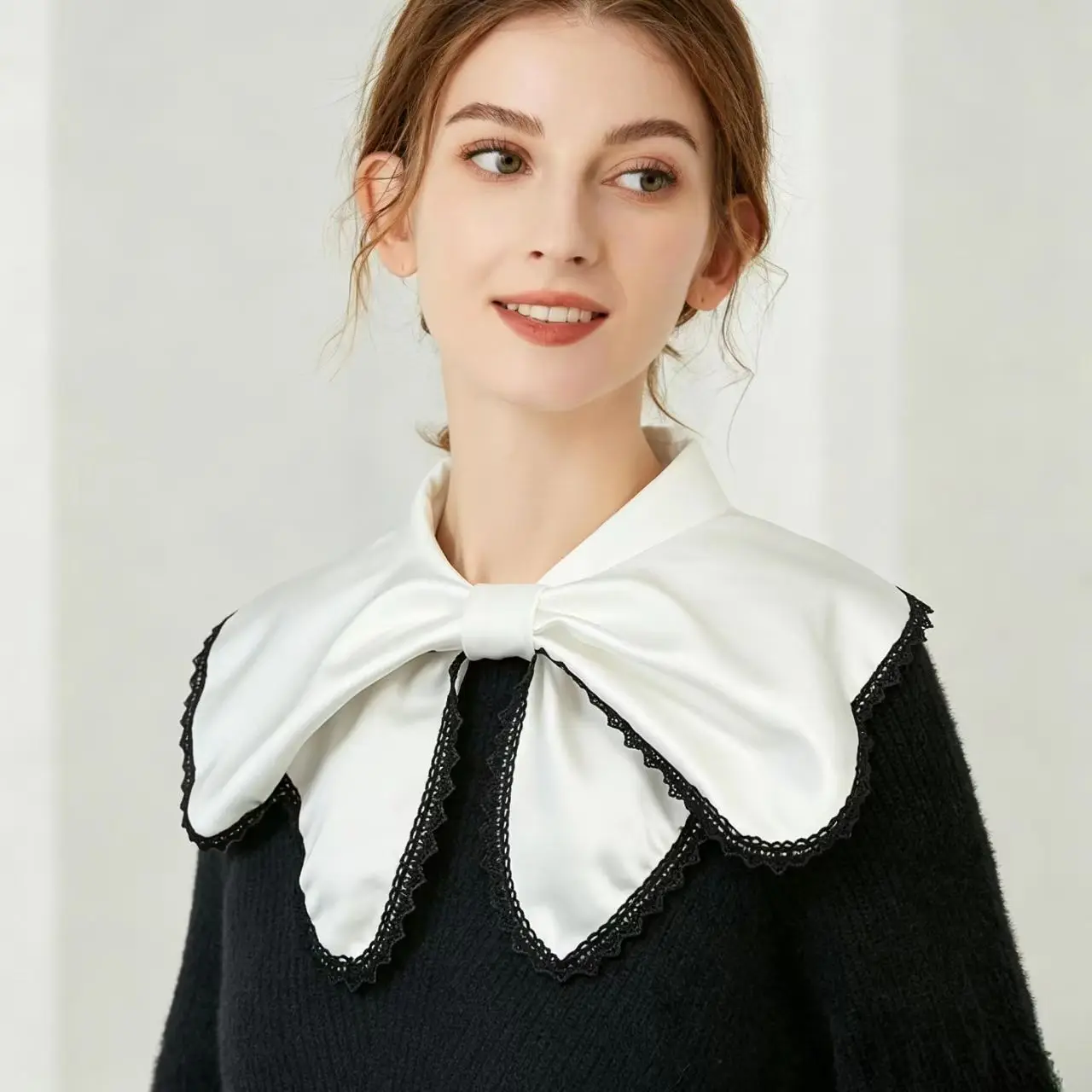 European Style Satin Lace Fake Collar, Hot Selling Large Bow Decorative Cape Collar for Women, Elegant Detachable Shawl Collar