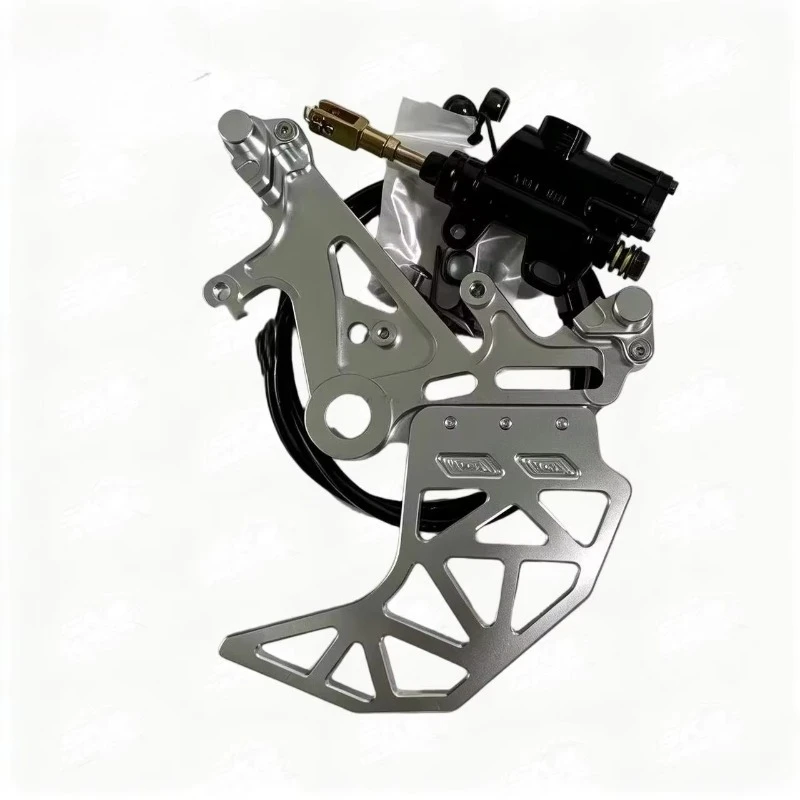 Silver CNC Rear Foot-Engaged Brake Unit, Opposed-Piston Dual Caliper System for Sur-Ron Ultra Bee Off-Road E-Motocross Bike