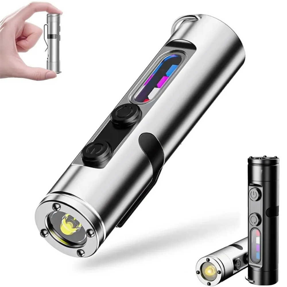 LED Flashlight Mini Portable EDC Torch Type-C Rechargeable Magnetic Hat Clip Lamp 9 Lighting Modes for Outdoor Camping Emergency