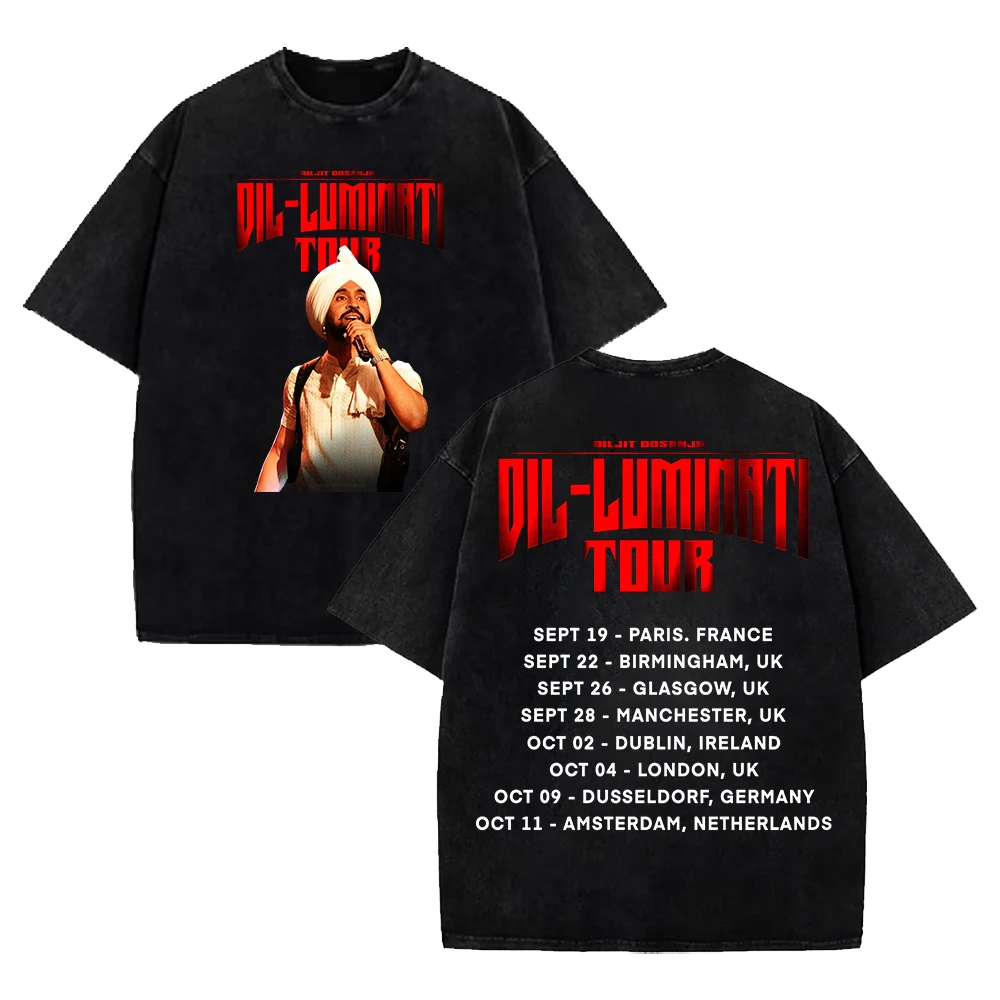 Diljit Dosanjh Dil-Luminati Europe 2024 Tour Tee Short Sleeve Cotton Washed T-shirts Women Men Streetwear Tops